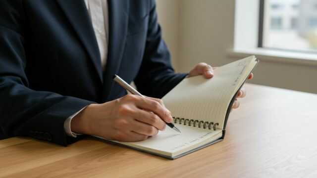 ーナス支給後の退職手順をリストにまとめて計画を立てる日本人会社員。