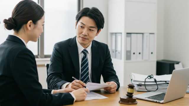 労働問題の専門家にボーナス返還要求への対応を相談する日本人会社員。