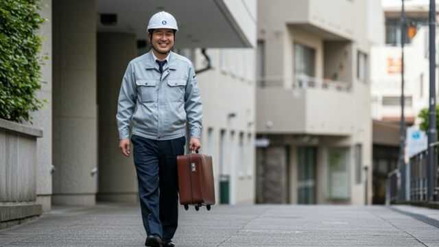 ボーナスを受け取り、安心して新たな未来へ歩き出す日本人会社員。